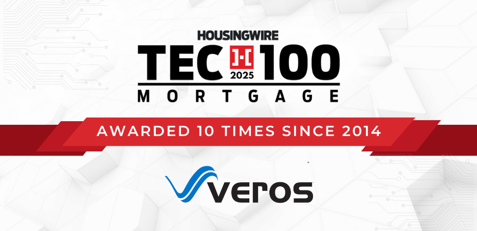 Award banner showing "Veros Honored with 2025 HousingWire Tech100 Award"